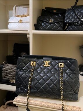 Chanel Black Quilted Leather Chain-Handle Tote